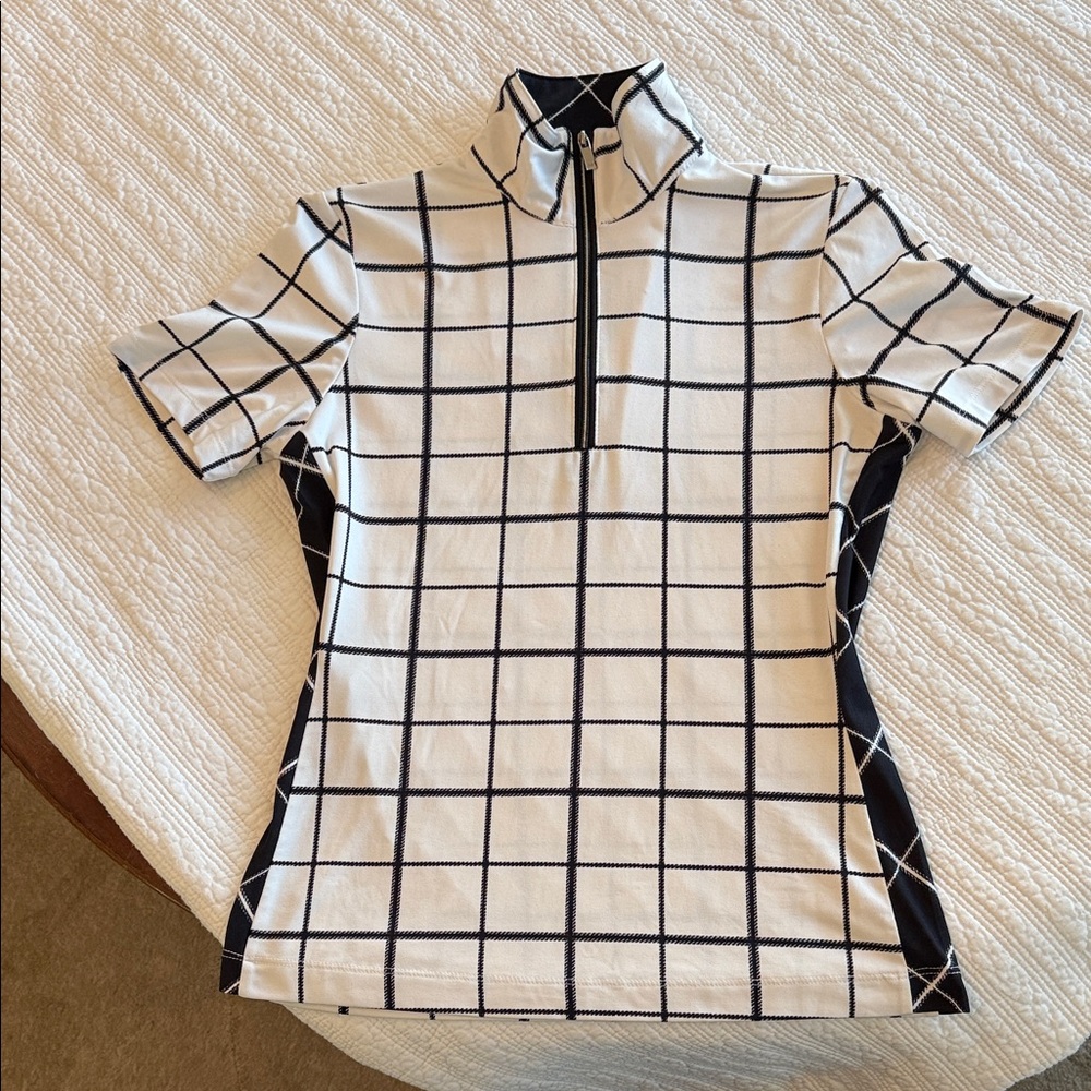 Tail Black and White Checkered Short Sleeve Golf Top